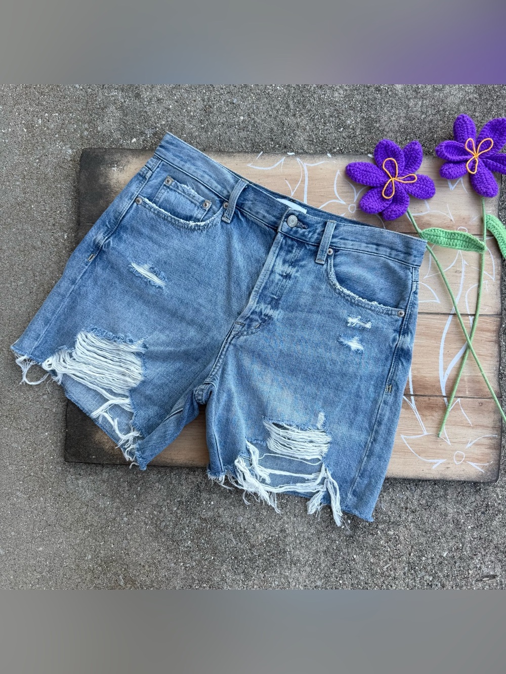 Pistola High Rise Distressed Jean Shorts Size 28